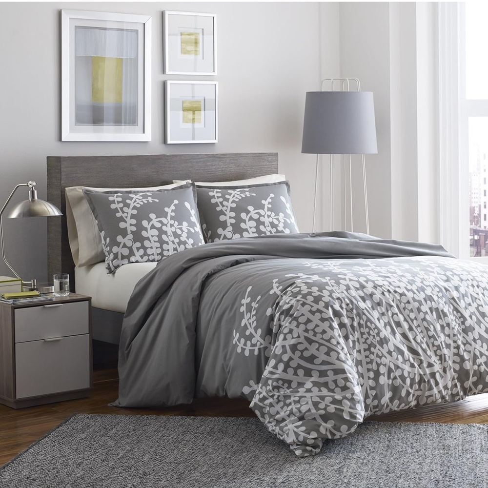 New City Scene Twin Comforter Set with Matching Sham, Branches Grey, Twin